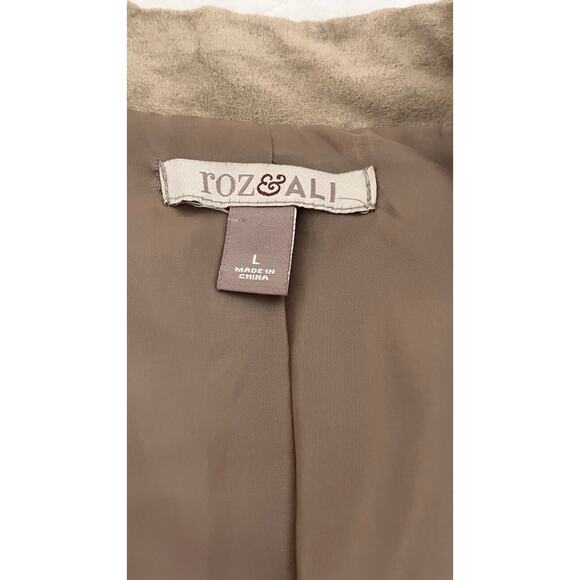 Roz &Ali Women's Jacket Faux Suede Military Tan Beige Open Front Button Accent L - Picture 5 of 8